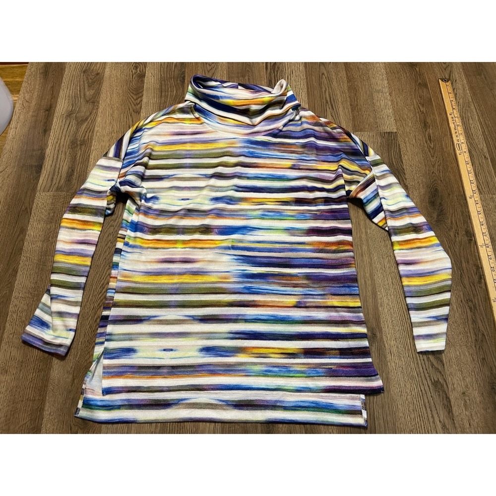 Renuar Shirt, Women's XS Blue Green Yellow Purple Turtle Neck Shirt Long Sleeve